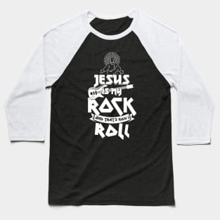 Christianity Guitar Player Jesus Is My Rock & Thats How i Roll Christian Baseball T-Shirt